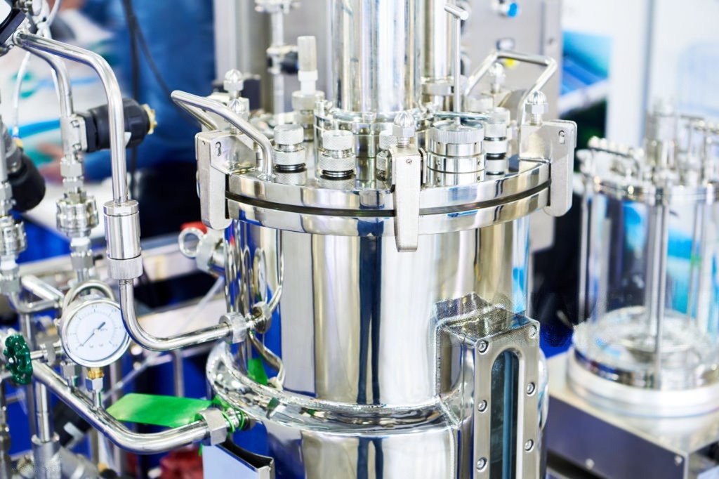 Bioreactor equipment used to illustrate biomanufacturing
